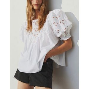 H&M White Broderie Anglaise Puff Sleeve Blouse M